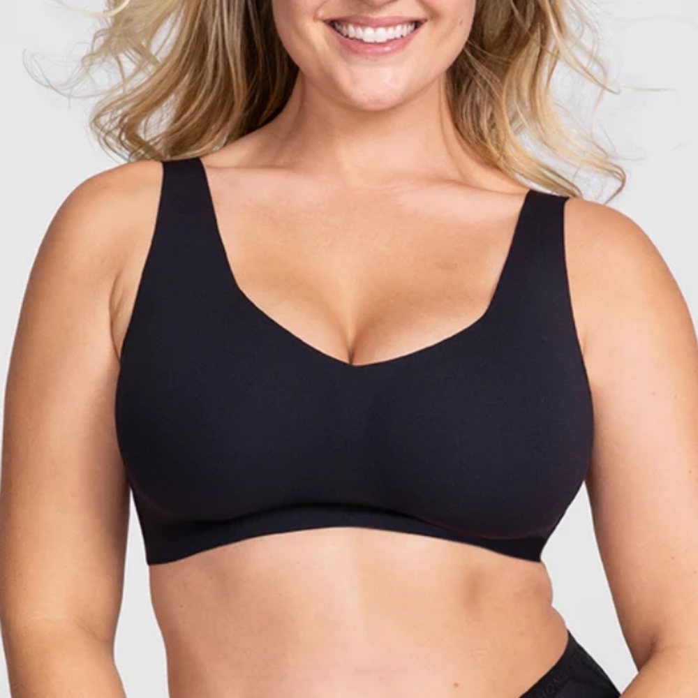 Honeylove v-neck bra black wireless supportive back smoothing side boning